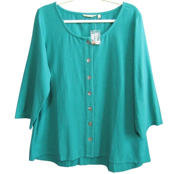 Soft Surroundings Bar Harbor Gauze Top Size L Green Button Up Womens 2CD36 New - Picture 1 of 10